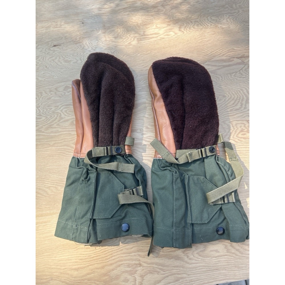 Vintage Military Trigger Mittens Wool Pile Lined Arctic Extreme Cold Canvas Pair